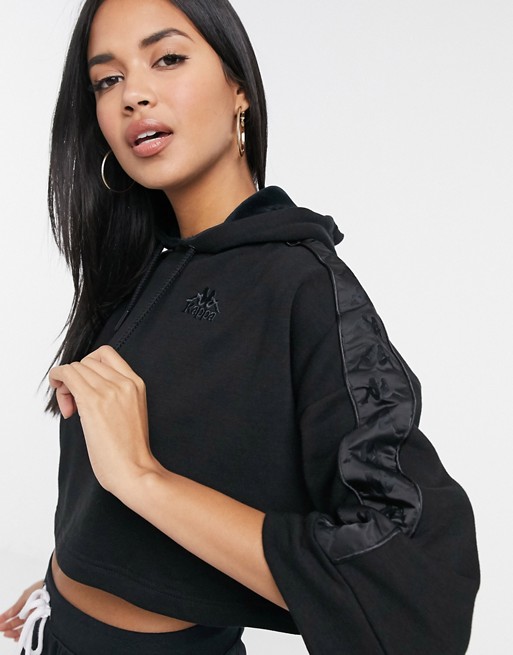 Kappa cropped hoodie with logo side tape in black