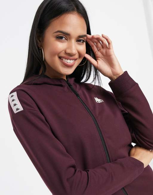 Kappa - Felpa bordeaux con zip, cappuccio e logo