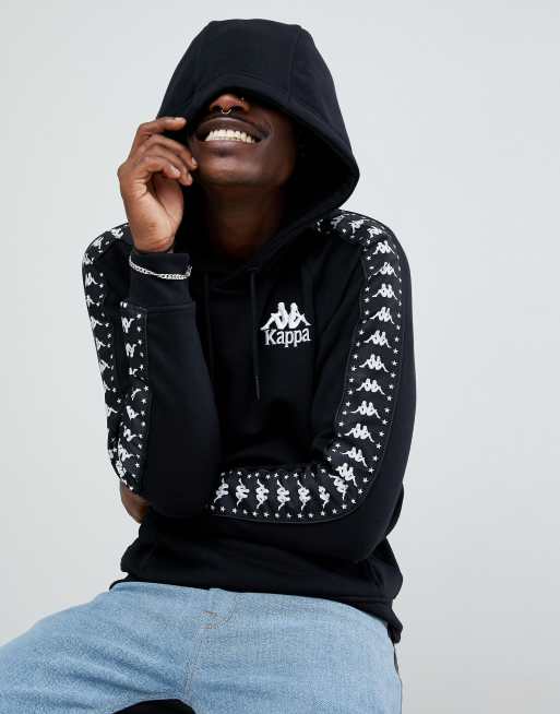 Kappa - Hoodie à enfiler avec bandes logo sur les côtés - Noir