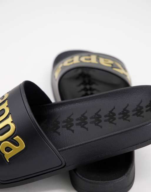 Black and gold kappa slides new arrivals