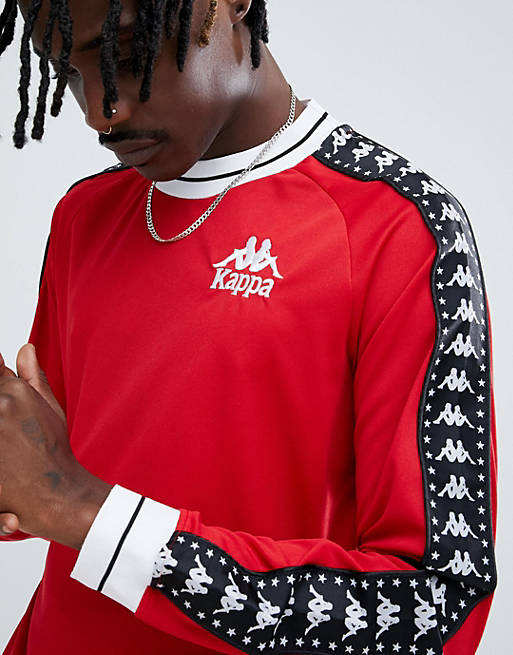 Kappa long sleeve t-shirt with contrast ringer and logo taping in red | ASOS