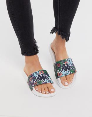 Kappa Sliders In Tropical Print-Blue