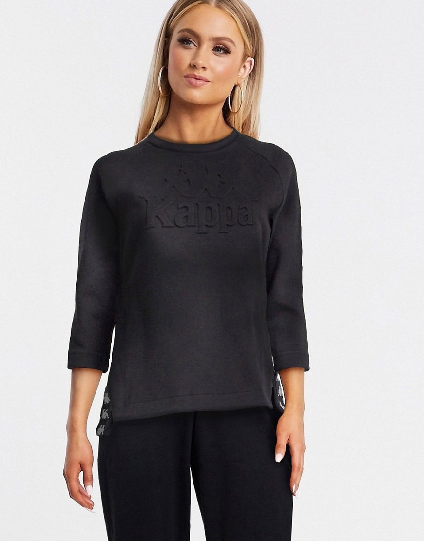 Kappa - Sweater met logo in reliëf en zijsplitten in zwart