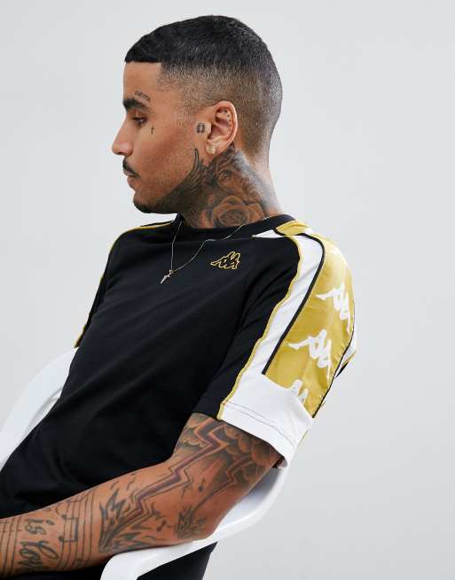 Kappa - T-shirt met logobies in zwart en goud, 3 van 4