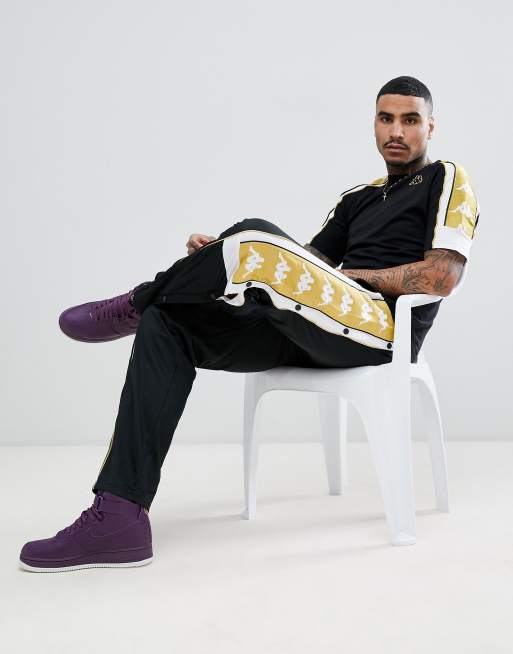 Kappa - T-shirt met logobies in zwart en goud, 4 van 4