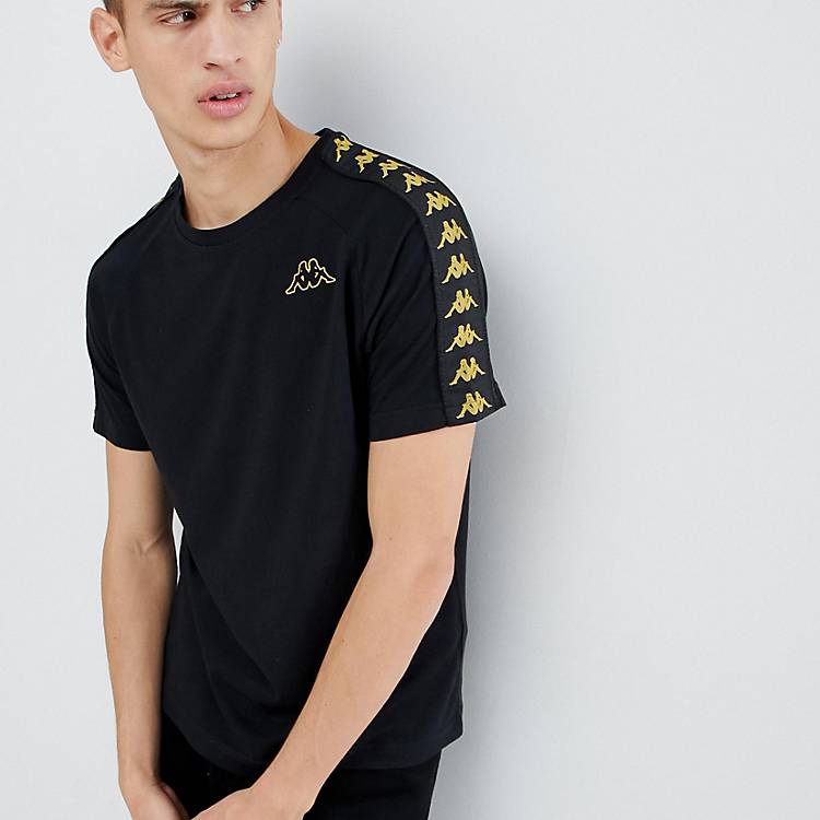 Kappa t-shirt with logo taping in black & gold | ASOS
