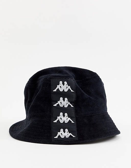 Kappa velour bucket hat with embroidered logo and logo taping in black |  ASOS