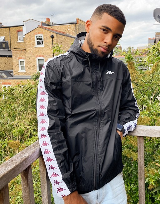 Kappa zip front jacket with taping in black