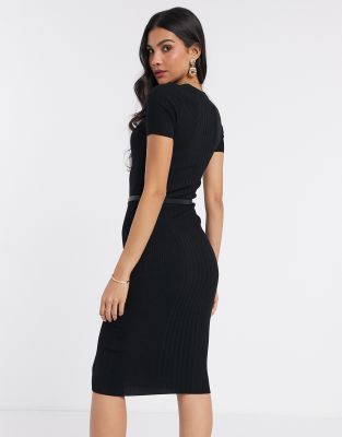 Karen Millen belted midi dress in black ASOS