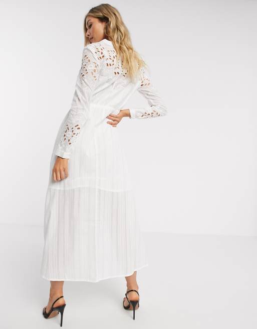 Karen Millen broderie tie waist dress in white | ASOS