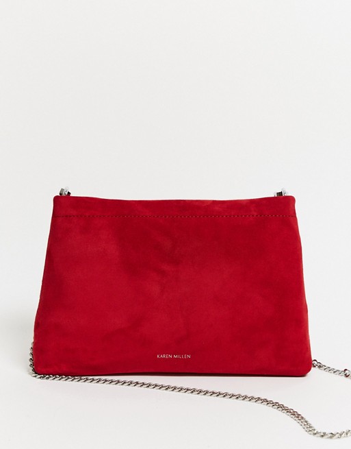 Karen Millen brompton suede crossbody bag in lipstick red
