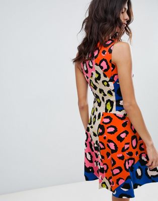 karen millen colour block leopard print dress