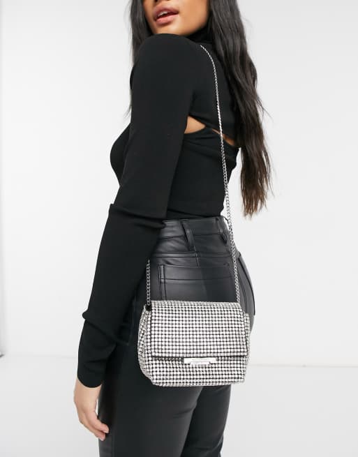 Karen Millen edie bag in silver crystal