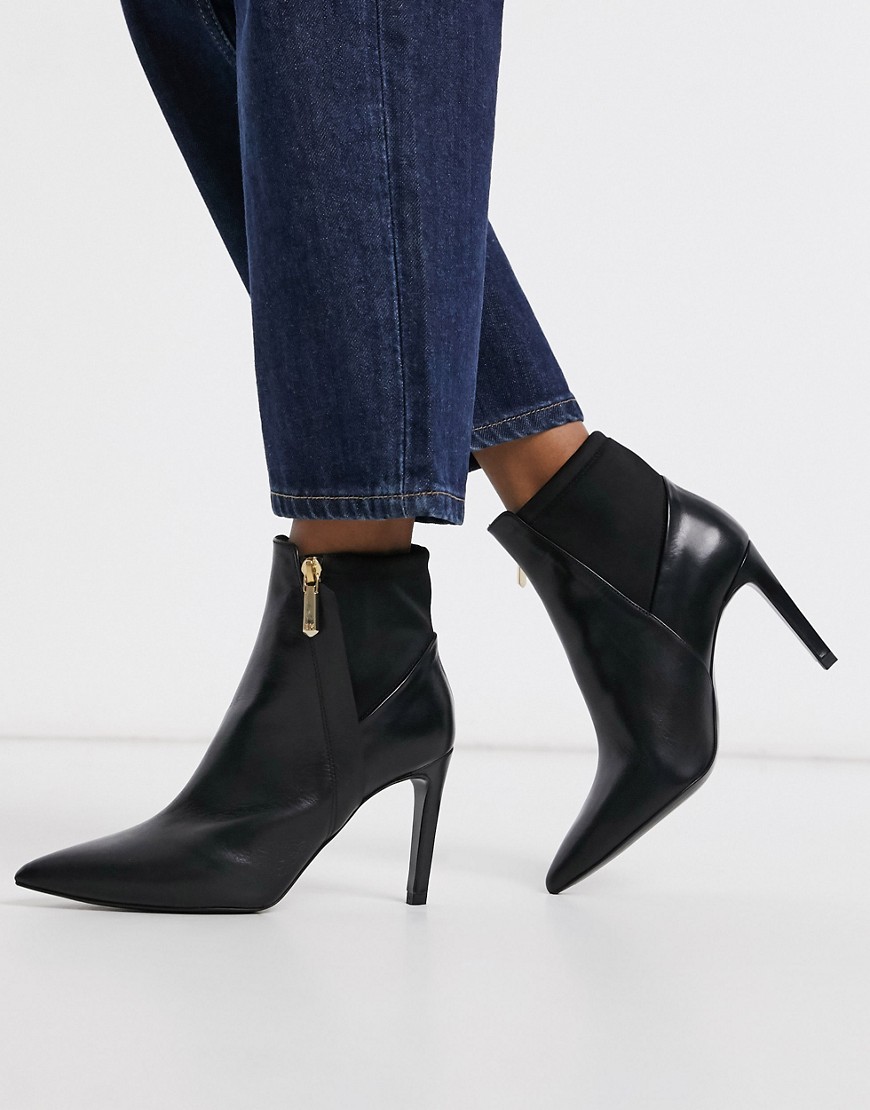 Karen Millen ella side zip leather heeled boots in black