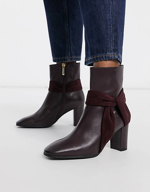 To accelerate level bottle Karen Millen florence leather wrap detail block heeled boots in burgundy |  ASOS