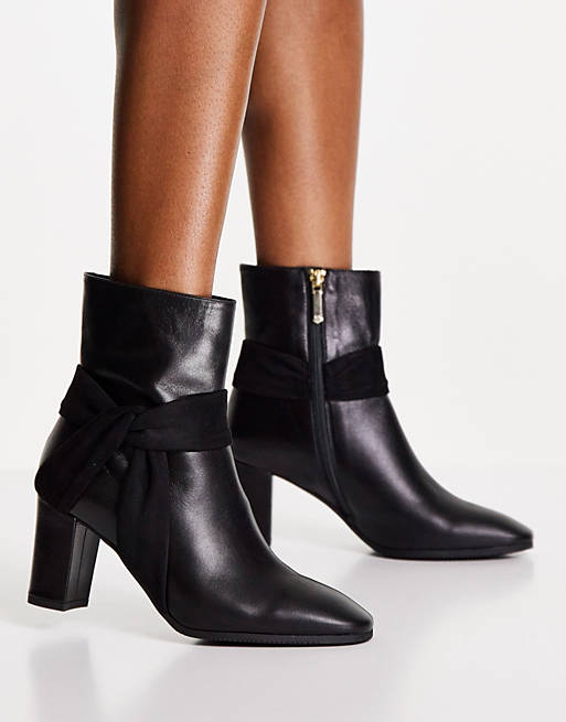 Karen Millen heeled boots with bow detail in black