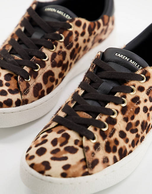 contact origin Unite Karen Millen lace up trainers in leopard | ASOS