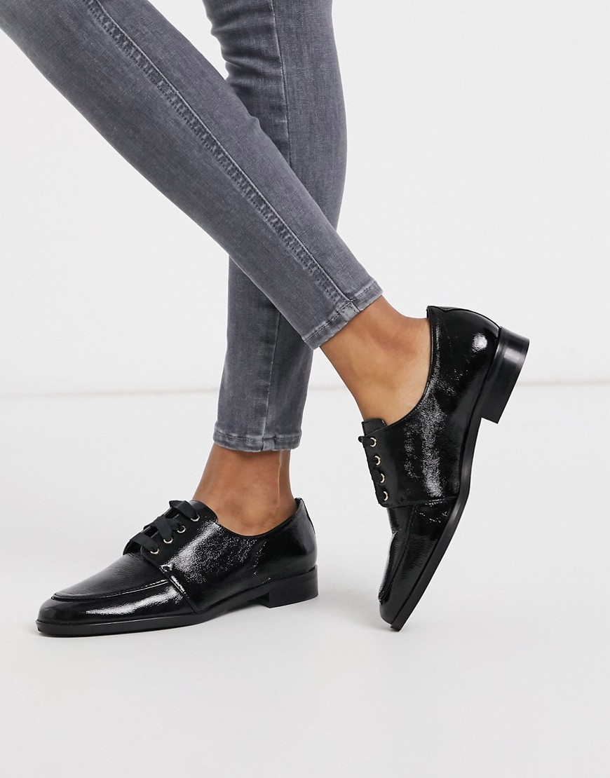 Karen Millen lola jayne patent leather lace up shoes in black