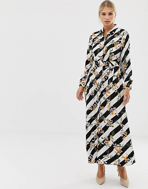 Karen Millen midaxi dress in floral stripe print | ASOS