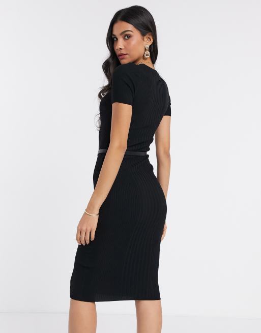 Mam vlam Zinloos Karen Millen - Midi-jurk met riem in zwart | ASOS