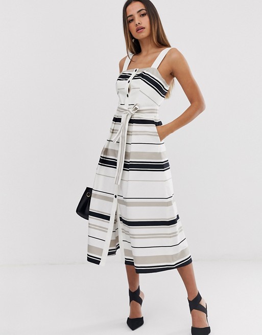Karen Millen multi stripe a-line midi dress