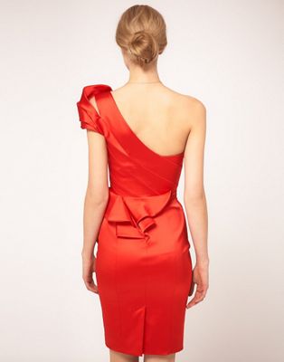karen millen red one shoulder dress