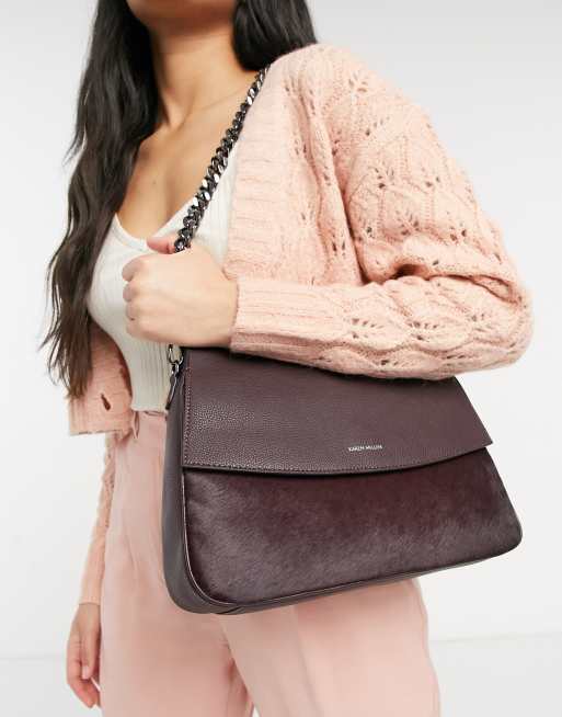 Karen Millen regent leather shoulder bag in bordeaux