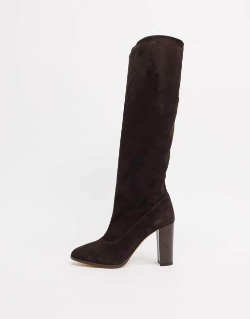 Karen Millen sappho suede slouch high knee boots in brown