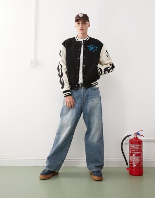 Karl Kani - Amor retro varsity jack met vlammenprint op de achterkant in multi, 2 van 4