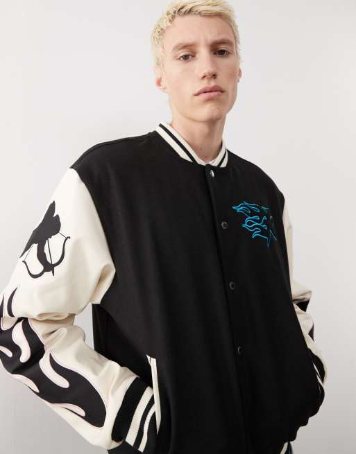 Karl Kani - Amor retro varsity jack met vlammenprint op de achterkant in multi, 3 van 4