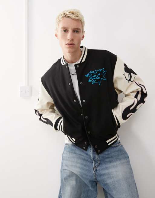 Karl Kani - Amor retro varsity jack met vlammenprint op de achterkant in multi, 4 van 4