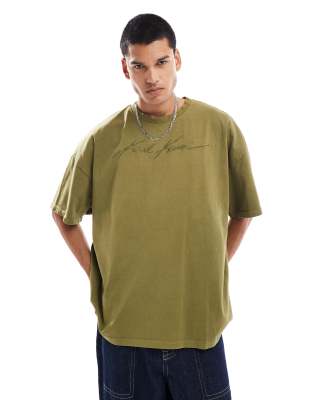Karl Kani Karl Kani autograph heavy boxy t-shirt in olive green