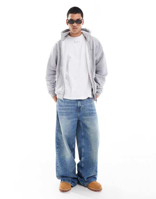 Karl Kani – Basic-Kapuzenjacke in Aschgrau mit Reißverschluss und Schriftzug-Logo, Kombiteil, 3 von 4
