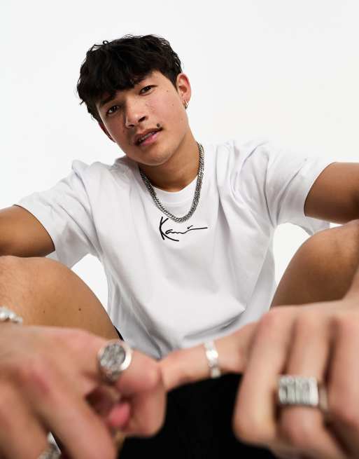 Karl Kani – Basic-T-Shirt in Weiß mit kleinem Signatur-Logo
