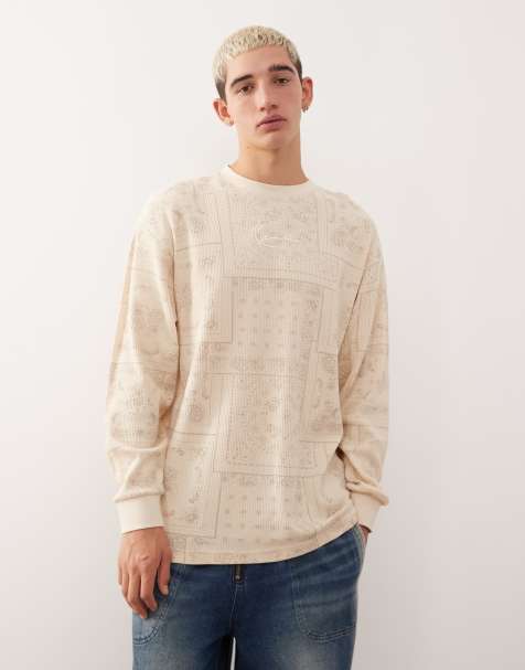 Karl Kani - Beige langærmet T-shirt i vaflet paisley signatur - view 1