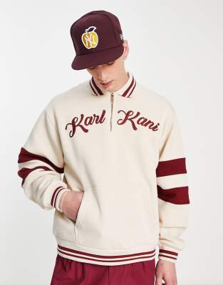 Karl Kani - Beige sweatshirt med skrift og halv lynlås