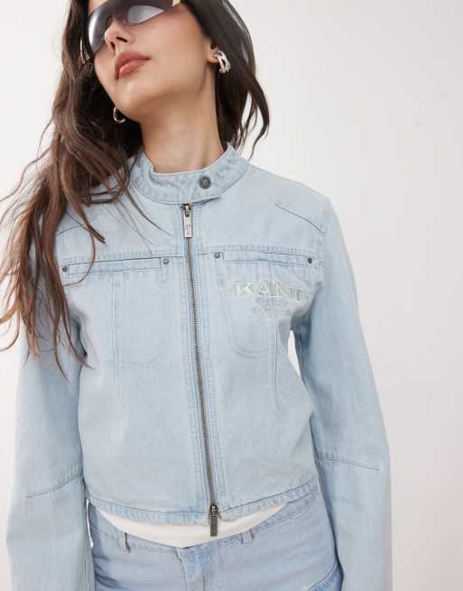 Karl Kani - Blouson style motard en jean rétro - Bleu délavé, 2 de 4
