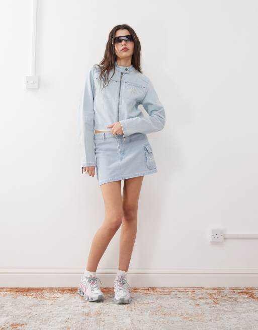 Karl Kani - Blouson style motard en jean rétro - Bleu délavé, 3 de 4