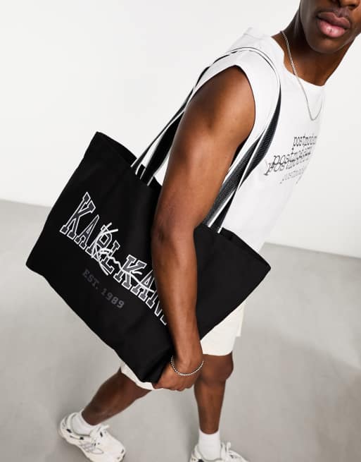 Karl Kani - Borsa shopping oversize nera con firma e stampa stile college, 2 di 4