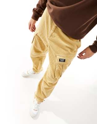 Karl Kani - Cargobroek van corduroy met rechte pijpen en logoprint in beige
