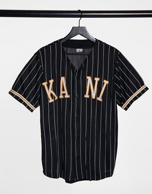 Karl Kani College pinstripe baseball shirt in black