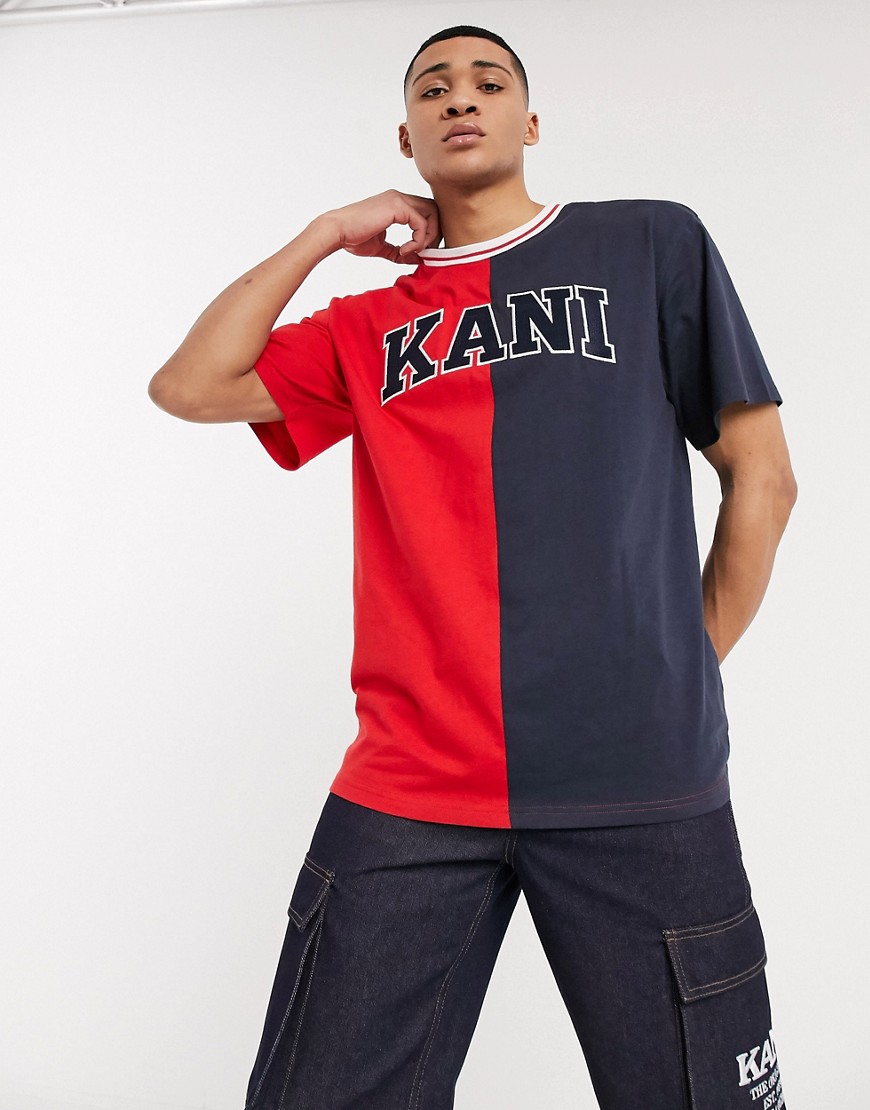 Karl Kani – College – Röd och marinblå, blockfärgad t-shirt-Flerfärgad