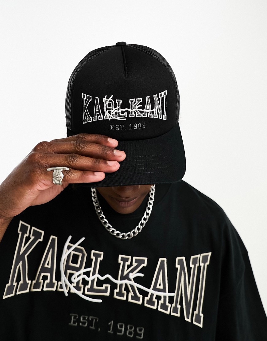 Karl Kani college signature trucker cap in black