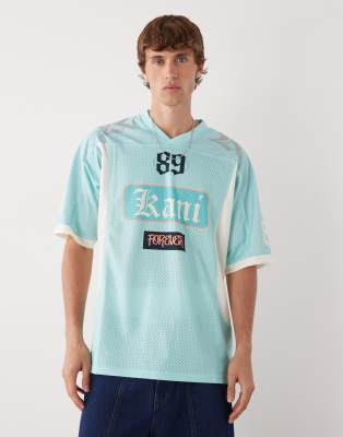 Karl Kani Karl Kani colourblock oversized jersey in light blue