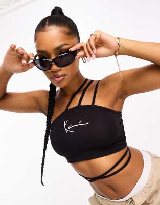Karl Kani - Crop top nero con logo e lacci sul davanti