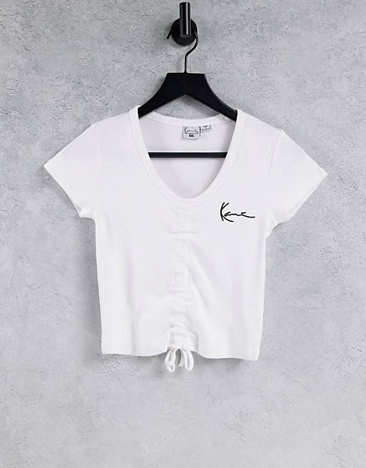 Karl Kani cropped rib t-shirt with tie front & logo detail