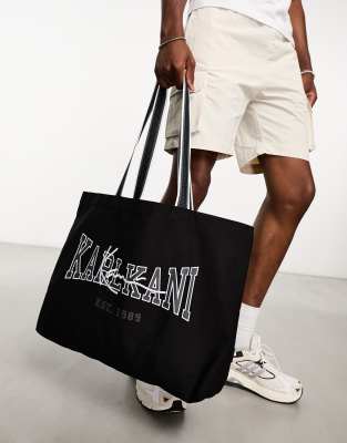 Karl Kani – Czarna torba typu tote oversize z napisem w uczelnianym stylu