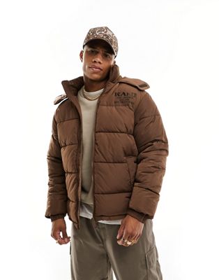 Karl Kani retro hooded puffer jacket in brown - ASOS Price Checker