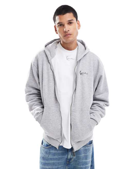 Karl Kani - Essential - Felpa con cappuccio grigio cenere con firma e zip in coordinato