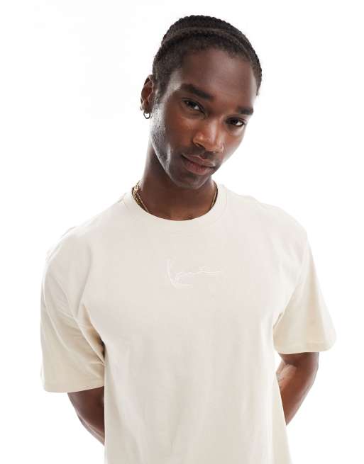 Karl Kani essentials signature logo t-shirt in light beige, 3 of 4